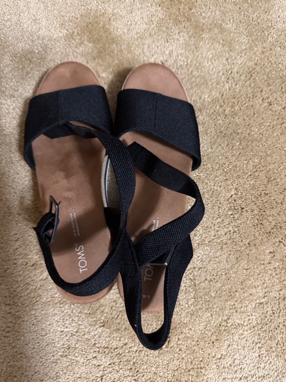 TOMS Black Crisscross Fabric Sandal with Brown Footbed